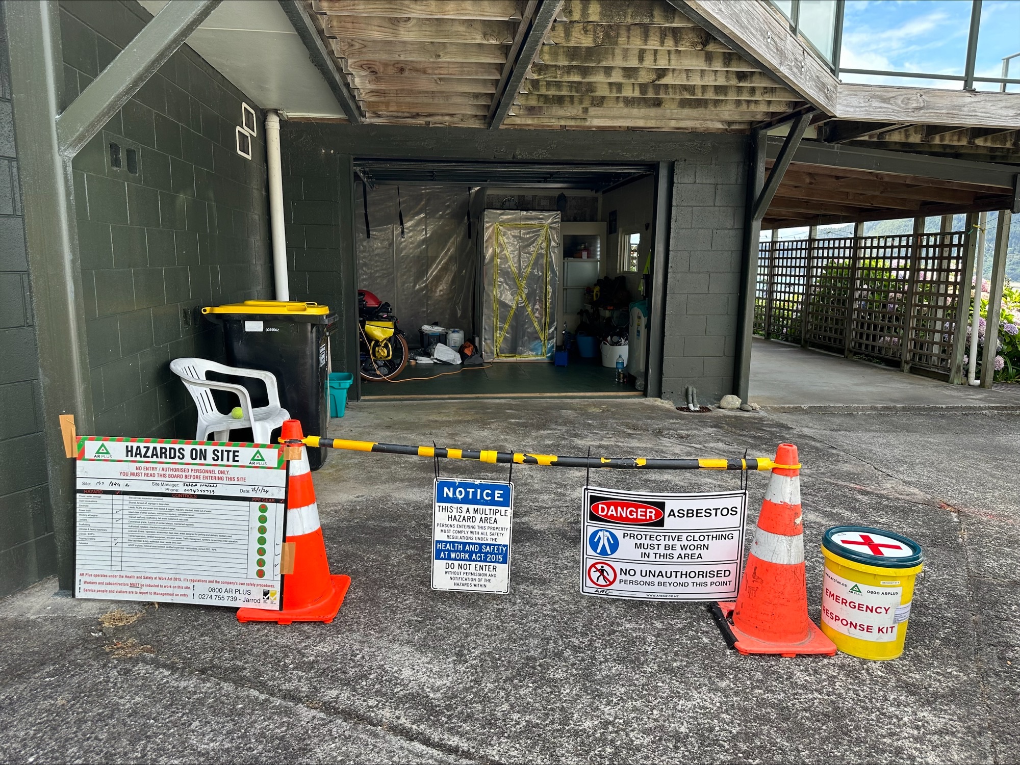 Asbestos signs at a residential property.