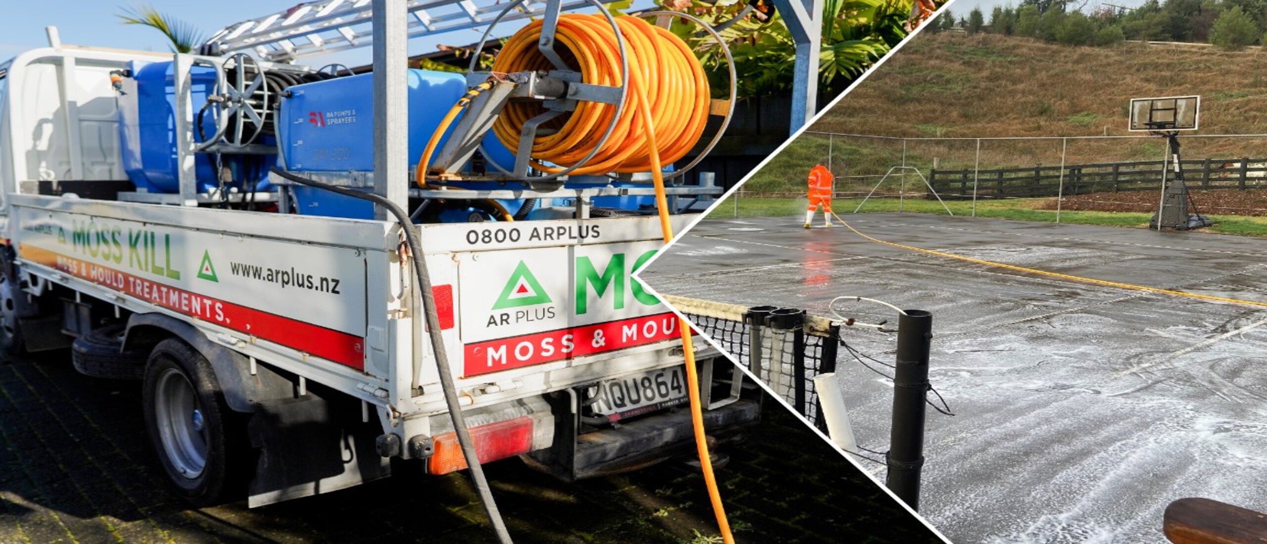 AR Plus moss and mould experts Bay of Plenty clean a residential roof.